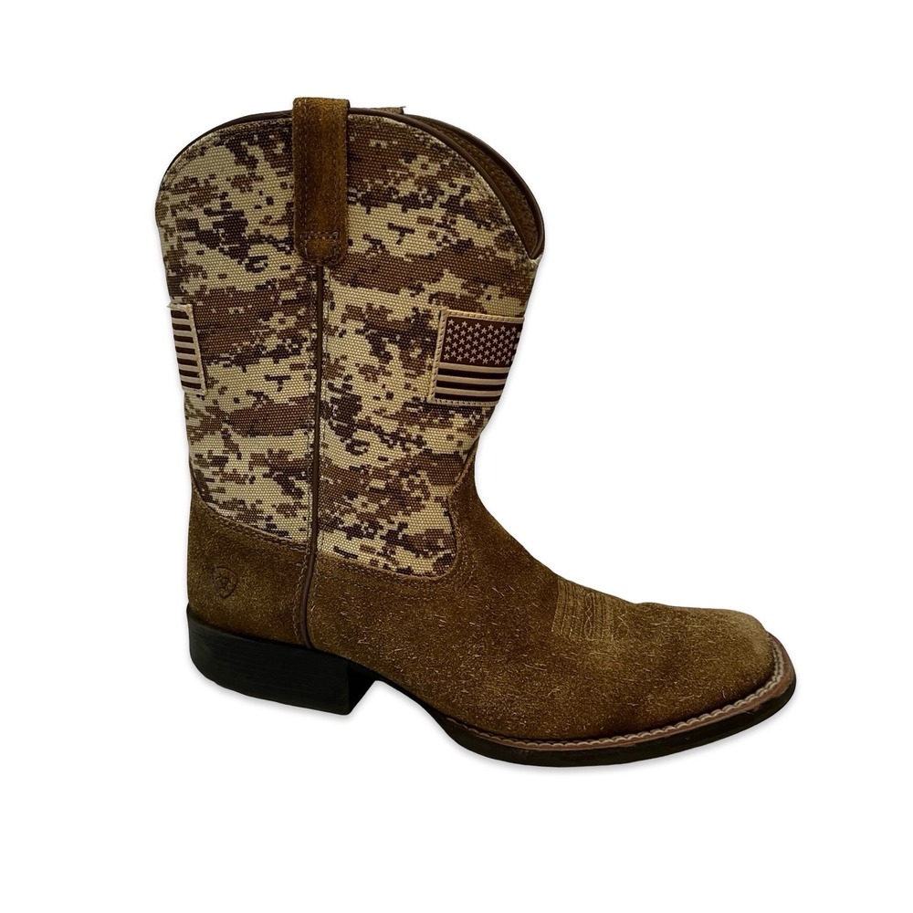 Ariat Patriot Youth Size 6 Western Cowboy Boots Camo American Flag Brown Leather